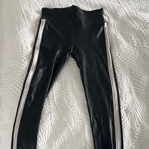 SPANX Black Leggings with White Stripes